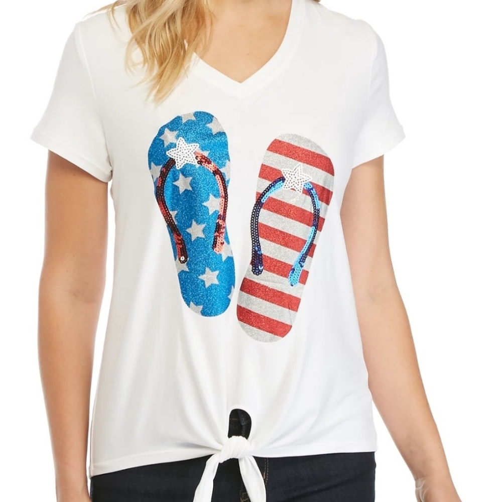 Liberty Park Glitter American Flag Flip Flop top